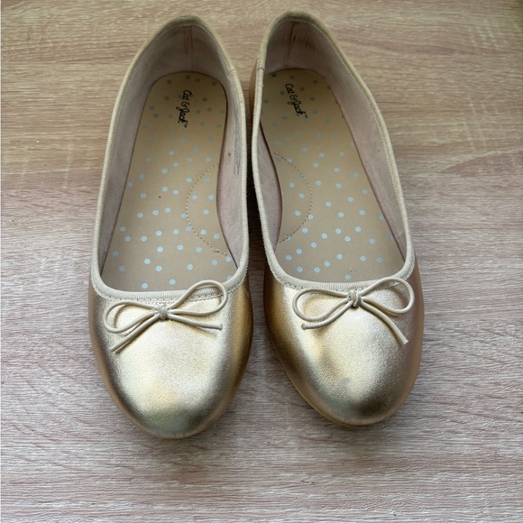 Cat & Jack Shoes - Cat & Jack Gold Flats with Bow Detail